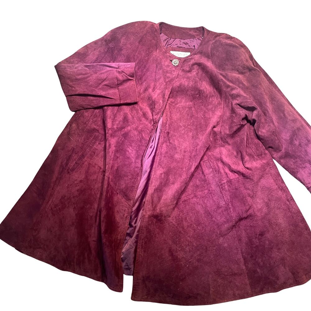 Vintage Evan Davies Trench Coat Pig Suede Bugundy Red Cape Size 10